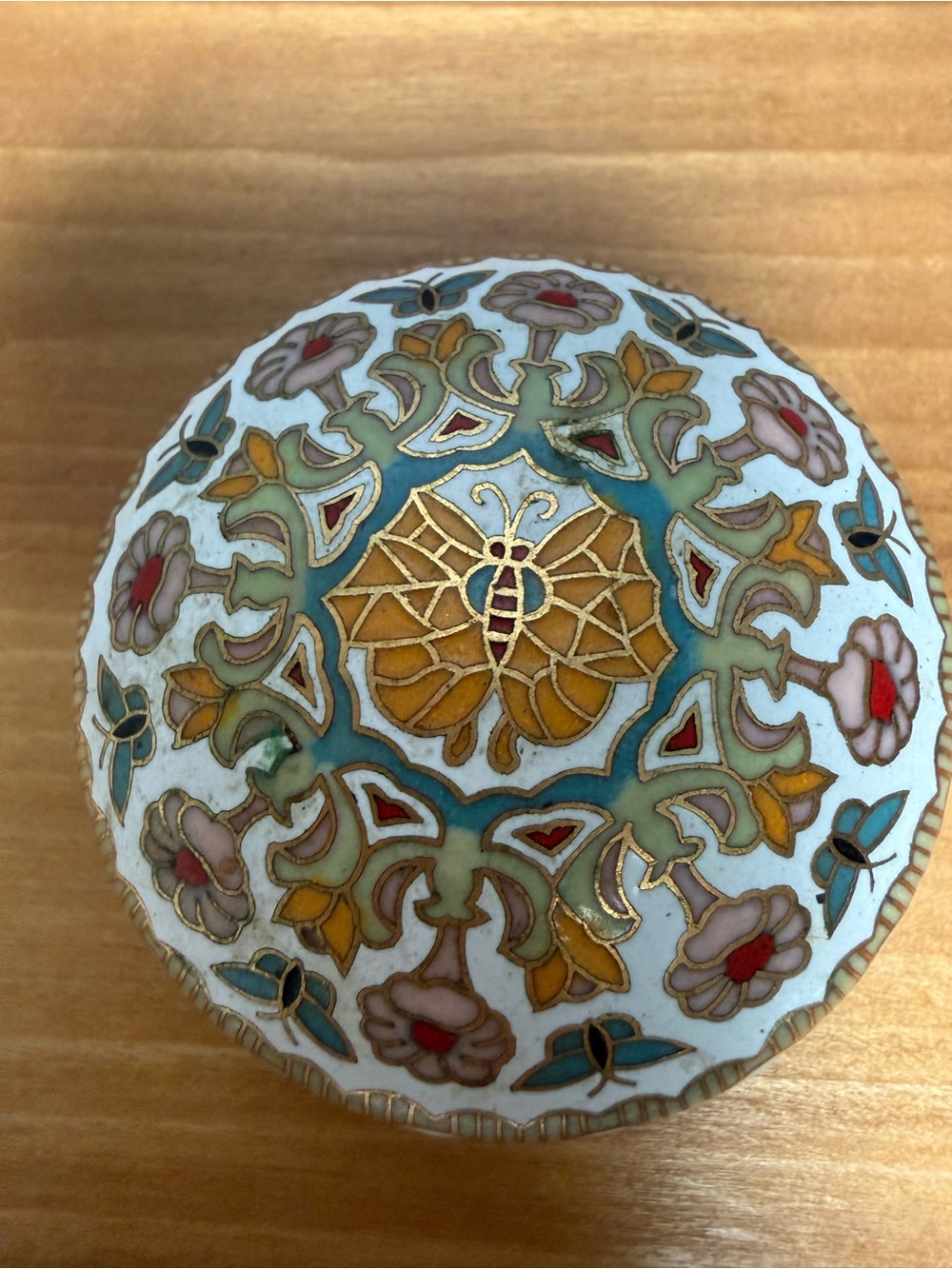 Vintage Butterfly cloisonné small round trinket box